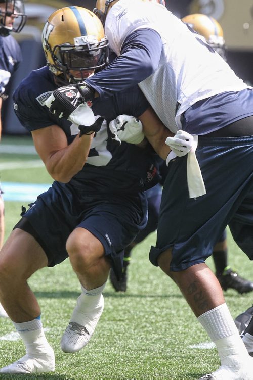 Graig Newman (3) during Winnipeg Blue Bomber practice at IGF Monday.  150623 June 23, 2015 MIKE DEAL / WINNIPEG FREE PRESS