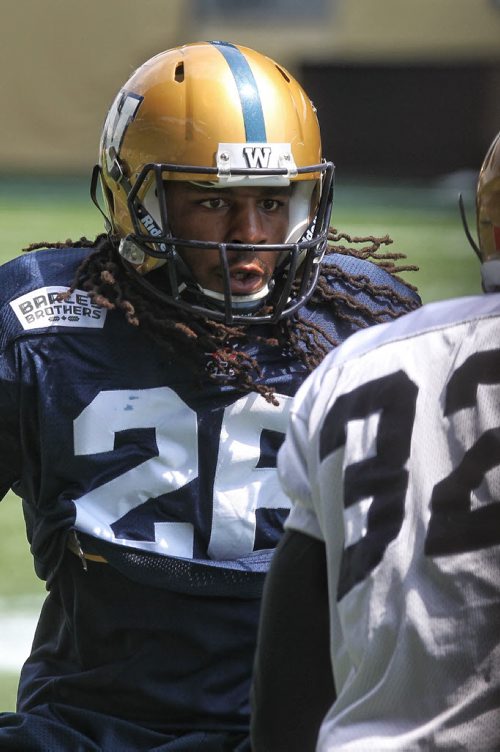 Tony Burnett (26) during Winnipeg Blue Bomber practice at IGF Monday.  150623 June 23, 2015 MIKE DEAL / WINNIPEG FREE PRESS