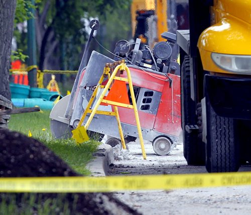Major gas leak when a cement cutter hit a 12in gas line just south of Eugenie and Des Meurons. Here is the photo go the cutter with gas leaking past it. BORIS MINKEVICH/WINNIPEG FREE PRESS June 23, 2015