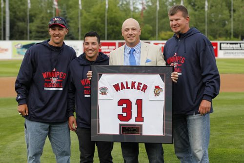 June 23, 2015 - 150623  - Former Goldeyes and Ace Walker are photographed during a celebration to retire his jersey prior to the Goldeye's game against the Gary Southshore Railcats in Winnipeg Tuesday, June 23, 2015. John Woods / Winnipeg Free Press