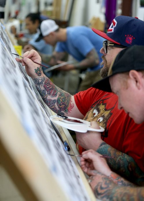 Participants from as far as British Columbia came to take part in a sign painting workshop. Mike Meyer was brought in to instruct a sign painting workshop at Signmeister, Saturday, June 27, 2015. The art of hand sign painting has been making a resurgence after nearly becoming obsolete due to computers and vinyl. (TREVOR HAGAN/WINNIPEG FREE PRESS)