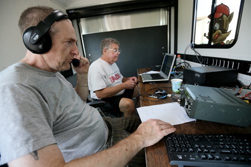 John Erwin and Jack Parker at CMU. The Winnipeg Amateur Radio Club holding a Field Day, part of a continent-wide exercise to demonstrate emergency communications ability, Sunday, June 28, 2015. (TREVOR HAGAN/WINNIPEG FREE PRESS) See kelly taylor for more info. he's a member. was there.