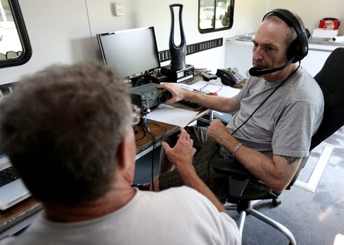 Jack Parker and John Erwin at CMU. The Winnipeg Amateur Radio Club holding a Field Day, part of a continent-wide exercise to demonstrate emergency communications ability, Sunday, June 28, 2015. (TREVOR HAGAN/WINNIPEG FREE PRESS) See kelly taylor for more info. he's a member. was there.