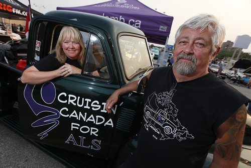June 28, 2015 - 150628  -  Dianne and Mark Boutilier with their '53 GMC Pickup are photographed at "Sunday Night Cruise at The Pony"  Sunday, June 28, 2015. The Boutiliers left their home in Abbotsford on June 1 and are travelling across Canada and back for ALS. They made it to Nova Scotia and they are homeward bound in their $100,000 fundraising effort. Funds can be donated on alsbc.ca and funds stay in the province they were donated in. John Woods / Winnipeg Free Press