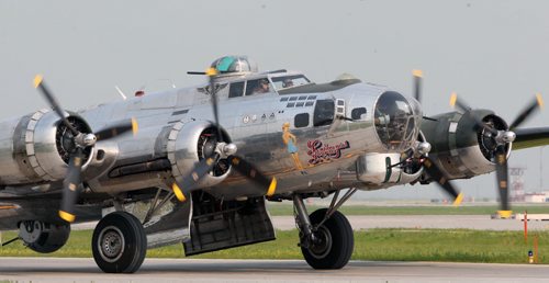 A B-17 WWII Bomber arrives at James A Richardson International airport in Winnipeg Monday morning- It and a B-25 will be on display today from 1 PM- 530 PM at the Royal Aviation Museum of Western Canada- June 30- July 05 viewing will be from 930 AM- 530 PM-    Standup Photo- June 29, 2015   (JOE BRYKSA / WINNIPEG FREE PRESS)