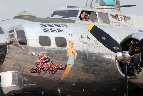 A B-17 WWII Bomber arrives at James A Richardson International airport in Winnipeg Monday morning- It and a B-25 will be on display today from 1 PM- 530 PM at the Royal Aviation Museum of Western Canada- June 30- July 05 viewing will be from 930 AM- 530 PM-    Standup Photo- June 29, 2015   (JOE BRYKSA / WINNIPEG FREE PRESS)