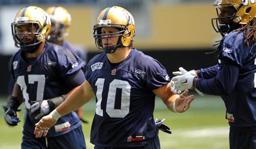 Bomber practice - Sam Hurl #10. BORIS MINKEVICH/WINNIPEG FREE PRESS June 30, 2015