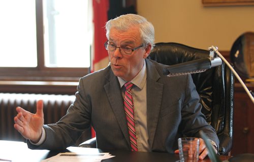 Manitoba Premier, Greg Selinger, responds to questions by FP reporter in his office after the last day of session at the Leg Tuesday afternoon before summer break.  June 30,, 2015 Ruth Bonneville / Winnipeg Free Press