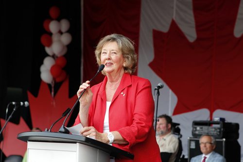 Canada Day party at the Assiniboine Park Lyric Theatre. The Honourable Janice C. Filmon addresses the crowd. BORIS MINKEVICH/WINNIPEG FREE PRESS July 1, 2015