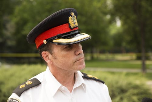 Superintendent Smyth talks to the media about explosives on River avenue in Winnipeg on Friday, July 3, 2015. Mikaela MacKenzie / Winnipeg Free Press