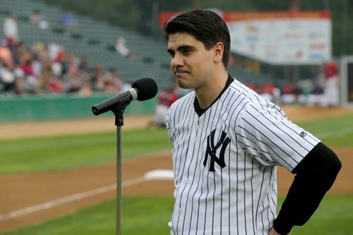 Actor Robert Piche re-enacts Lou Gehrig's farewell speech, Saturday, July 4, 2015. (TREVOR HAGAN/WINNIPEG FREE PRESS)