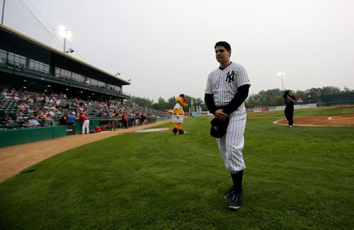 Actor Robert Piche re-enacts Lou Gehrig's farewell speech, Saturday, July 4, 2015. (TREVOR HAGAN/WINNIPEG FREE PRESS)