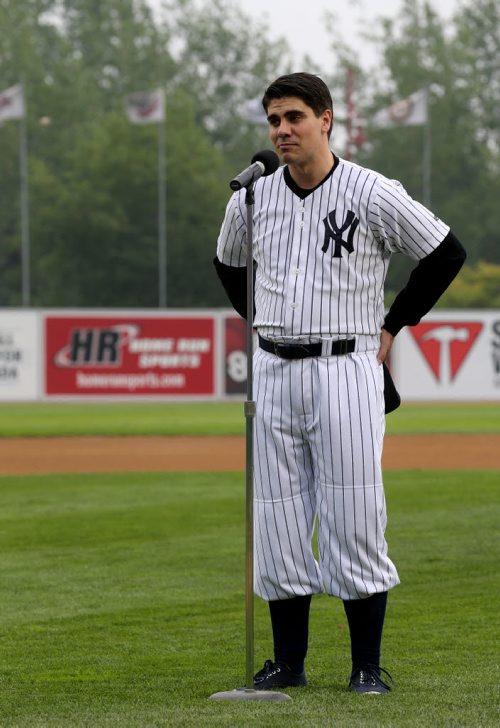 Actor Robert Piche re-enacts Lou Gehrig's farewell speech, Saturday, July 4, 2015. (TREVOR HAGAN/WINNIPEG FREE PRESS)