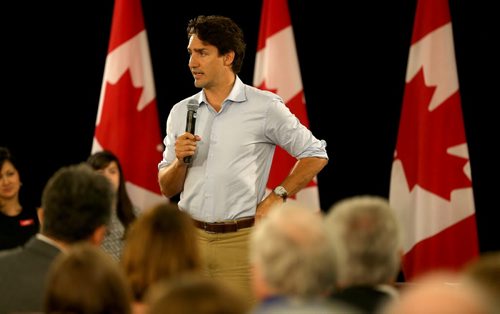 Liberal leader, Justin Trudeau, at a town hall meeting at the Norwood Hotel, Saturday, July 4, 2015. (TREVOR HAGAN/WINNIPEG FREE PRESS)
