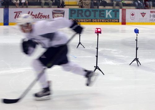 High tech timing devices test the prospects at The Winnipeg Jets 2015 Development Camp at MTS Iceplex. BORIS MINKEVICH/WINNIPEG FREE PRESS July 6, 2015
