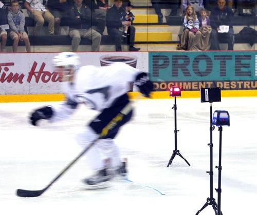 High tech timing devices test the prospects at The Winnipeg Jets 2015 Development Camp at MTS Iceplex. BORIS MINKEVICH/WINNIPEG FREE PRESS July 6, 2015