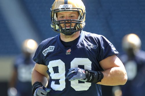 Blue Bomber DE # 90 Greg, Peach, practices with team at Investors Group Field Tuesday. July 07, 2015 Ruth Bonneville / Winnipeg Free Press