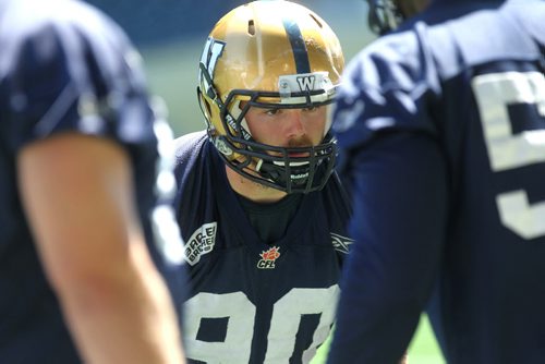 Blue Bomber DE # 90 Greg, Peach, practices with team at Investors Group Field Tuesday. July 07, 2015 Ruth Bonneville / Winnipeg Free Press