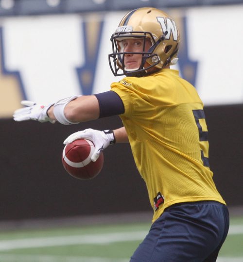 Winnipeg Blue Bombers QB Drew Willy at practice Wednesday at Investors Group Field- The Team is preparing for a home tilt against the Montreal Alouettes Friday -See Paul Wiecek Story - July 08, 2015   (JOE BRYKSA / WINNIPEG FREE PRESS)