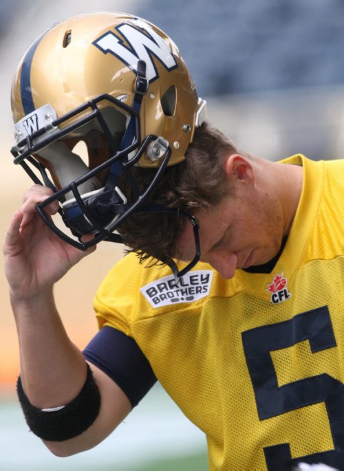 Winnipeg Blue Bombers QB Drew Willy at practice Wednesday at Investors Group Field- The Team is preparing for a home tilt against the Montreal Alouettes Friday -See Paul Wiecek Story - July 08, 2015   (JOE BRYKSA / WINNIPEG FREE PRESS)
