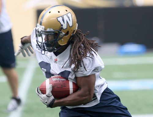 Winnipeg Blue Bombers RB Paris Cotton at practice Wednesday at Investors Group Field- The Team is preparing for a home tilt against the Montreal Alouettes Friday -See Paul Wiecek Story - July 08, 2015   (JOE BRYKSA / WINNIPEG FREE PRESS)