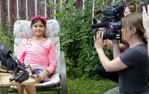Left,  Allexis Siebrecht is the 11-year-old liver transplant girl who got back to Winnipeg early Tuesday morning. The family held a press conference at their home in Windsor Park. Aidan Geary story. BORIS MINKEVICH/WINNIPEG FREE PRESS July 8, 2015