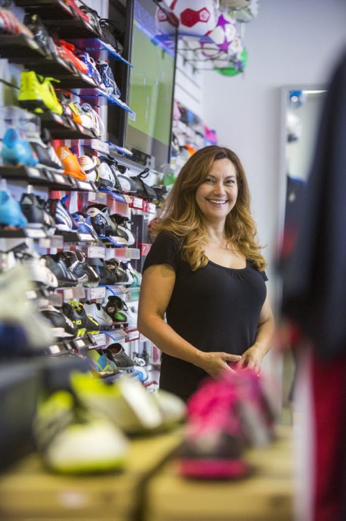 Cecilia Castro, owner of La Liga soccer shop, in Winnipeg on Wednesday, July 8, 2015.   Mikaela MacKenzie / Winnipeg Free Press