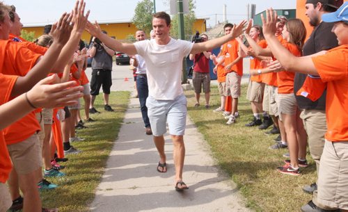Winnipeg native -Chicago Blackhawks star Jonathan Toews was at Old Exhibition Arena as a ambassador to the Nourishing Potential grants project that helps thousands of Winnipeg Kids . Toews  will join 11 others late this afternoon at the Manitoba Legislature to receive the Order of Manitoba -See story- July 09, 2015   (JOE BRYKSA / WINNIPEG FREE PRESS)