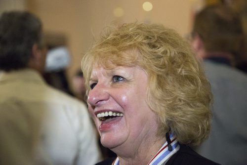 Wilma Derksen laughs after being awarded the Order of Manitoba at the Manitoba Legislative Building in Winnipeg on Thursday, July 9, 2015.   Mikaela MacKenzie / Winnipeg Free Press