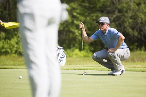 Mackenzie Hughes sizes up the shot at the Pine Ridge Golf Club during the Players Cup on Friday, July 10, 2015.   Mikaela MacKenzie / Winnipeg Free Press