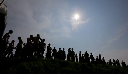 Competitors at the start line of the Spartan Race, a 5km obstacle course in Grunthal, Saturday, July 11, 2015. (TREVOR HAGAN/WINNIPEG FREE PRESS)