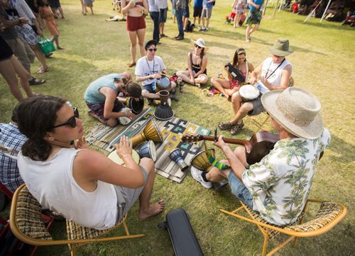 A jam circle at the Winnipeg Folk Festival at Birds Hill Provincial Park on Saturday, July 11, 2015.   Mikaela MacKenzie / Winnipeg Free Press