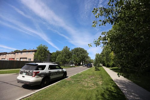 A Winnipeg Police unit parked on Kimberly Avenue, near Civic Park, as people try to locate Thelma Krull, Sunday, July 12, 2015. (TREVOR HAGAN / WINNIPEG FREE PRESS)