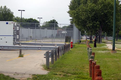 Ident unit  in behind Kildonan East Collegiate school. They taped off part of the parking lot where tire tracks lead into the park. May be of interest. Search for missing Thelma Krull. BORIS MINKEVICH/WINNIPEG FREE PRESS July 14, 2015