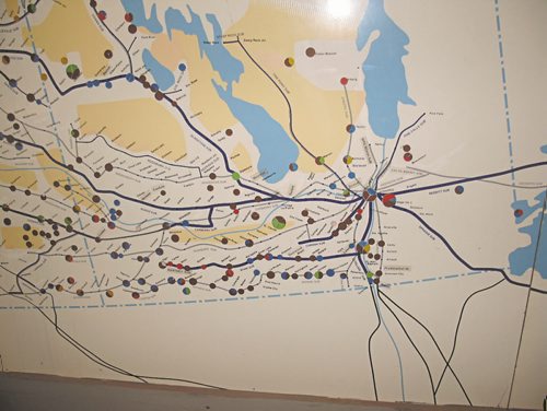 Canstar Community News A map of former Canadian Northern Railway lines at the Winnipeg Railway Museum. (SHELDON BIRNIE/CANSTAR COMMUNITY NEWS/THE HERALD)