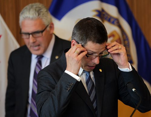 CAO Doug McNeil and Mayor Bowman at city Hall Tuesday. See story. July 14, 2015 - (Phil Hossack / Winnipeg Free Press)