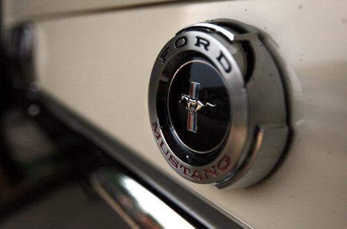 Gas cap on the rear of Terry Shwaykosky's 1966 Mustang GT Convertable. See story. July 14, 2015 - (Phil Hossack / Winnipeg Free Press)