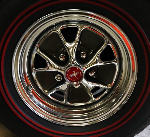 Chrome steel wheels of Terry Shwaykosky's 1966 Mustang GT Convertable. See story. July 14, 2015 - (Phil Hossack / Winnipeg Free Press)