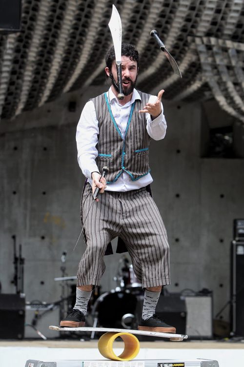 Mr. Wizowski performs at the Old Market Square stage Thursday afternoon as part of the Winnipeg Fringe Festival.  150716 July 16, 2015 MIKE DEAL / WINNIPEG FREE PRESS