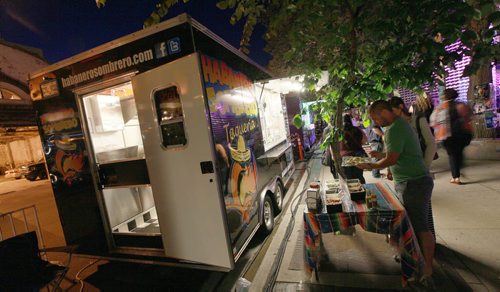 Food truck row on King Street at Market Square Fringe Festival party THursday evening. See Bart's story. July 16, 2015 - (Phil Hossack / Winnipeg Free Press)