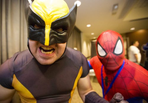 Trevor Darker (left) and Joel Stratychuk dressed up as Wolverine and Spiderman for Ai-Kon at the RBC Convention Centre in Winnipeg on Saturday, July 18, 2015.   Mikaela MacKenzie / Winnipeg Free Press
