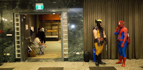 Trevor Darker (left) and Joel Stratychuk dress up as Wolverine and Spiderman for Ai-Kon at the RBC Convention Centre in Winnipeg on Saturday, July 18, 2015.   Mikaela MacKenzie / Winnipeg Free Press