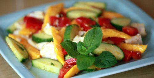 Food Front - Spicy Chicken Mango and Cucumber salad . See Alison Gilmore's tale.  July 20, 2015 - (Phil Hossack / Winnipeg Free Press)