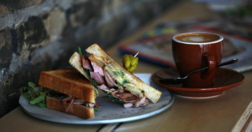 Review - Deli w/smoked ham and pineapple sandwich and Stumptown Coffee at Ms Browns, See Marion Warhaft's Sandwich Shop reviews.  July 20, 2015 - (Phil Hossack / Winnipeg Free Press)