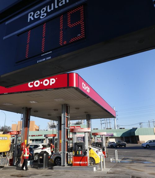 News reports say gas prices went up 9cents a litre at stations Tuesday like this CO-OP gas station on McPhillips Street at Logan Ave.Wayne Glowacki / Winnipeg Free Press July 21 2015