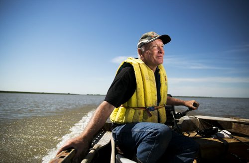 Charlie MacPherson boats and bird-watches at the Netley-Libau March just off Lake Winnipeg on Wednesday, July 22, 2015.  Because of continuous high water levels, the marsh ecosystem is suffering in many ways. Mikaela MacKenzie / Winnipeg Free Press