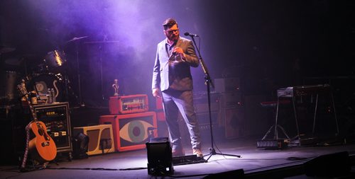 Decemberist front man Colin Meloy opens the show with a glass of wine and a glare Wednesday at the Burton Cummings Theater. See review. July 22, 2015 - (Phil Hossack / Winnipeg Free Press)