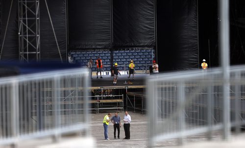The stage in Investors Group Field is taking shape for the upcoming UK pop band ONE DIRECTION, ON THE ROAD AGAIN TOUR 2015 concert Friday at 7PM. Wayne Glowacki / Winnipeg Free Press July 23 2015