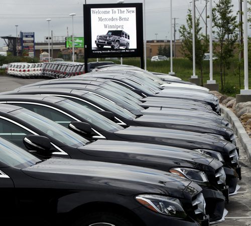 New vehicles at the Mercedes-Benz Winnipeg location at 23 Rothwell Road, off Route 90. For Randy Turner story about the death of the stand-alone, family-owned dealerships that used to run along Portage and downtown. Wayne Glowacki / Winnipeg Free Press July 24 2015