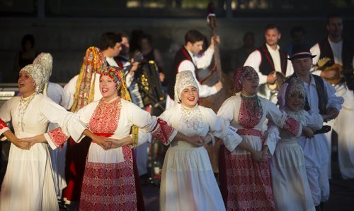 The Croation Dawn folklore group dances as Folklorama kicks off at the Forks in Winnipeg on Saturday, July 25, 2015.  Mikaela MacKenzie / Winnipeg Free Press